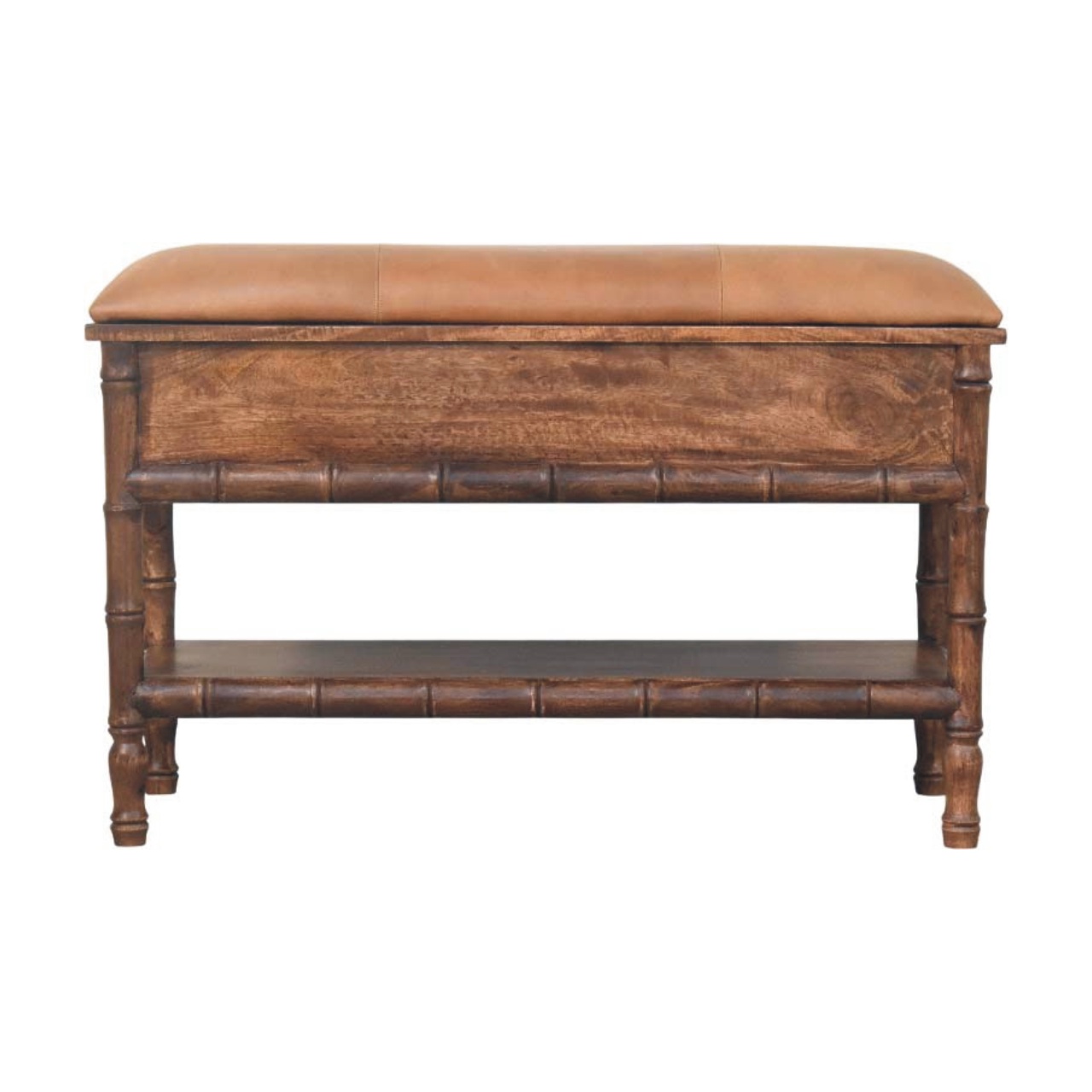 Bamboo Carved Storage Bench with Leather Seat - Image 8