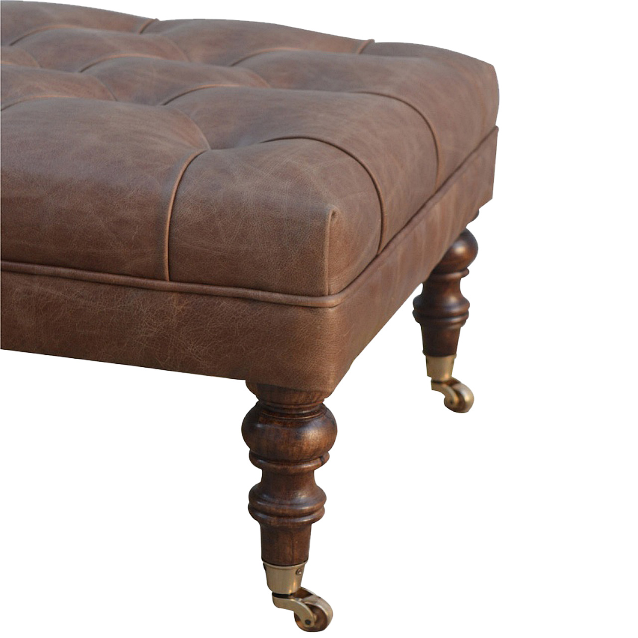 Buffalo Leather Button-Tufted Ottoman - Image 6