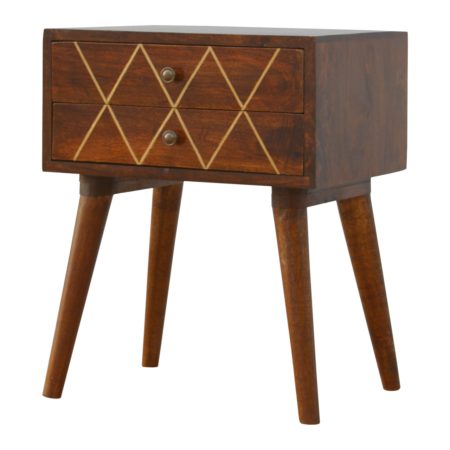 Geo Brass Inlay Chestnut Nightstand