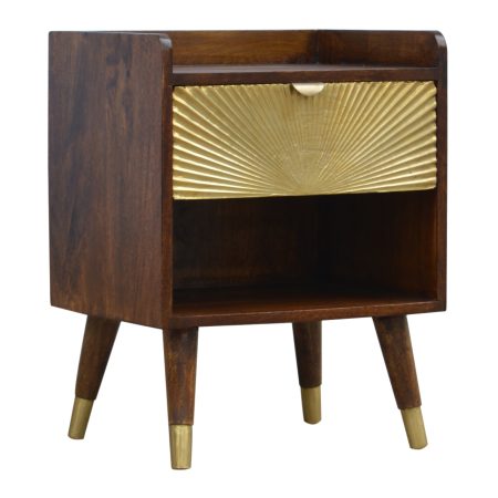 Solid Wood Bedside with Brass Detail