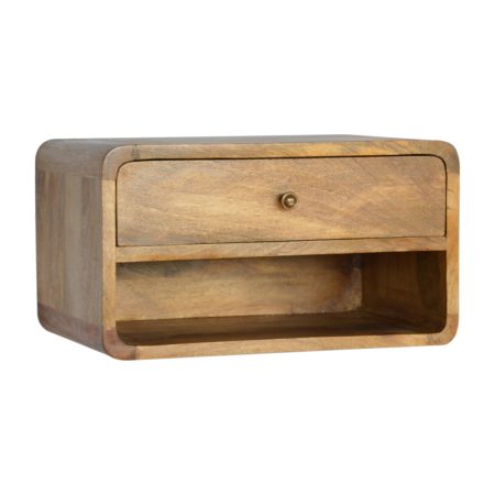 Wall-Mounted Oak Unit with Drawer and Open Shelf