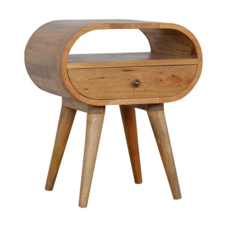 Circular Wood Bedside Table with Open Storage