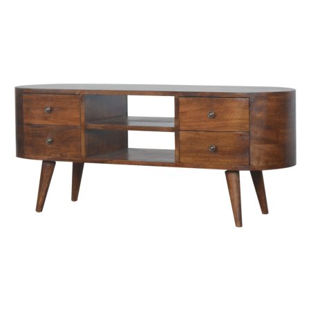 Rounded Chestnut Media Console with Drawer Storage