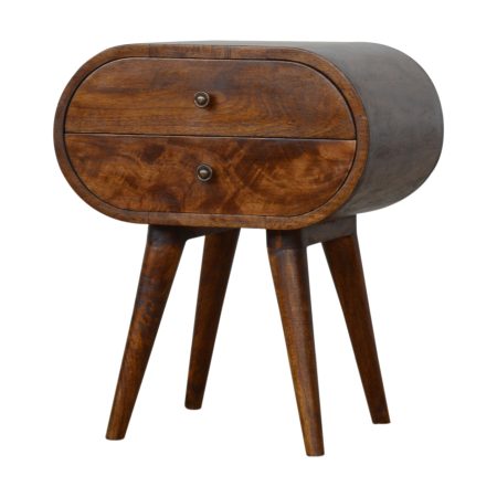 Compact Round Wood Table with Dual Storage Drawers
