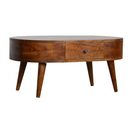 Chestnut Rounded Coffee Table with Drawer
