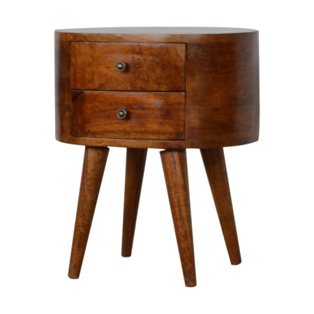Rounded Dual Drawer Table with Smooth Chestnut Finish