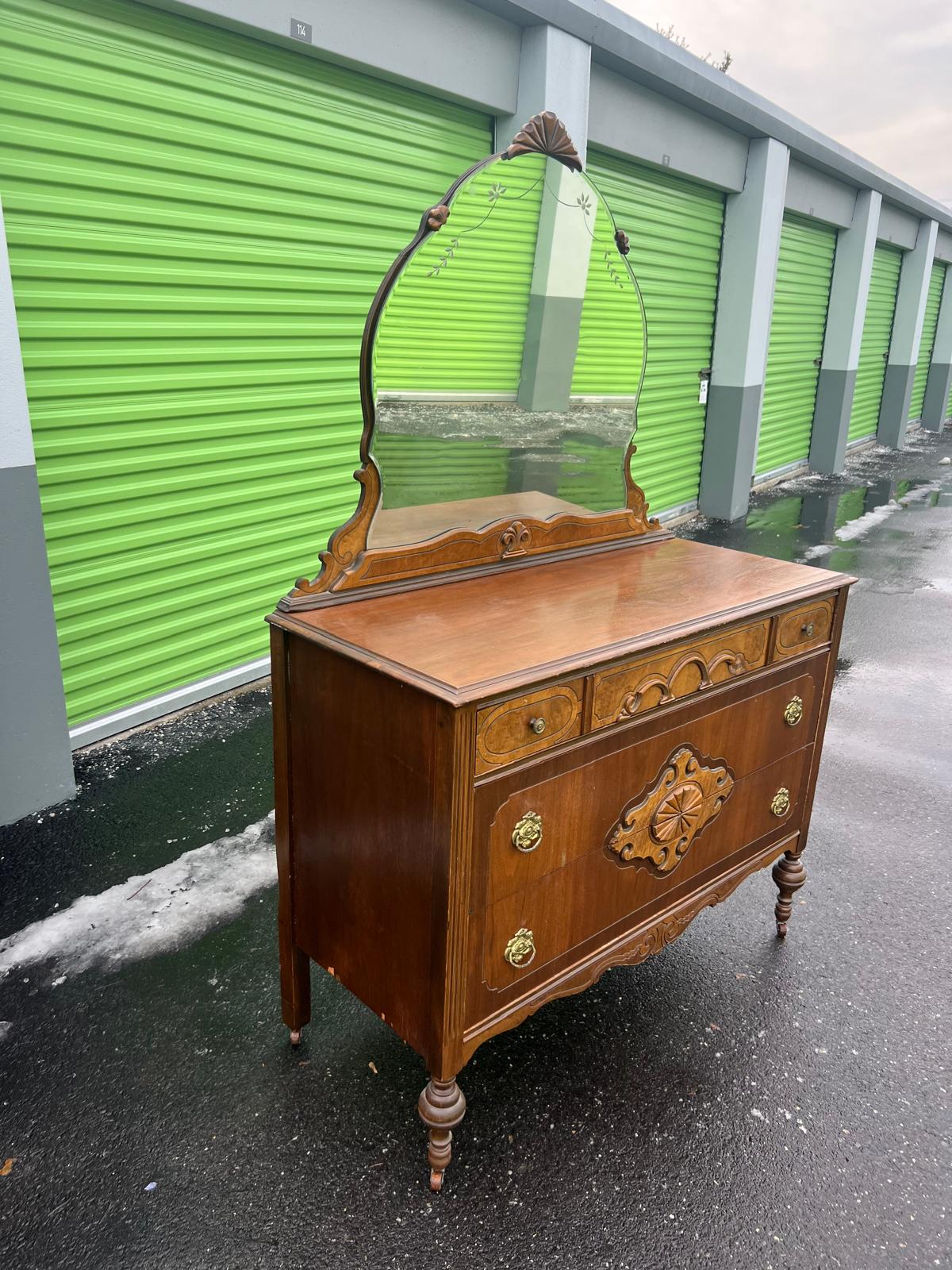 Antique Victorian Walnut Dresser with Carved Details & Mirror - Image 6