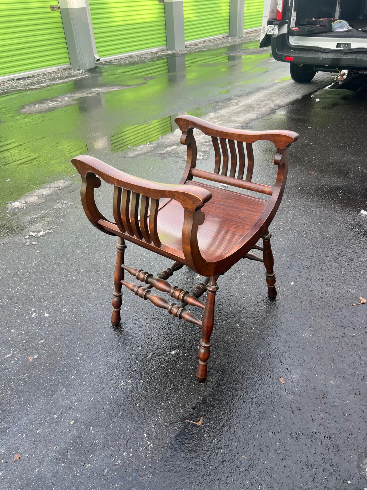 Early 20th-Century Solid Wood Vanity Saddle Chair - Image 3