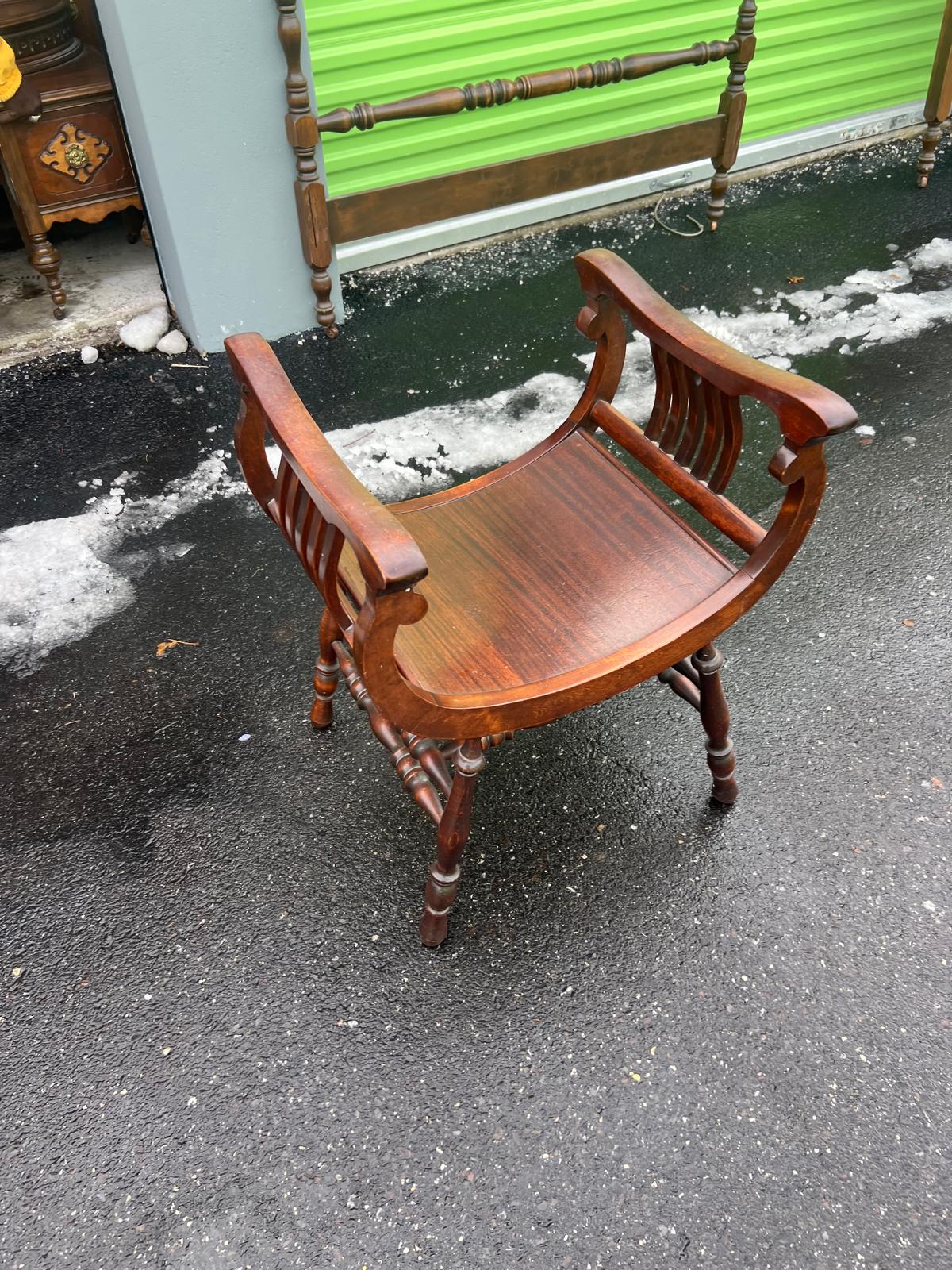 Early 20th-Century Solid Wood Vanity Saddle Chair - Image 6