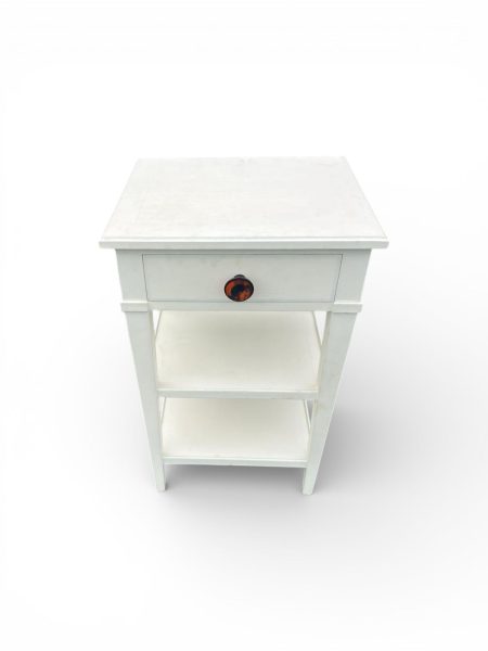 White Painted Nightstand with Drawer & Open Shelving