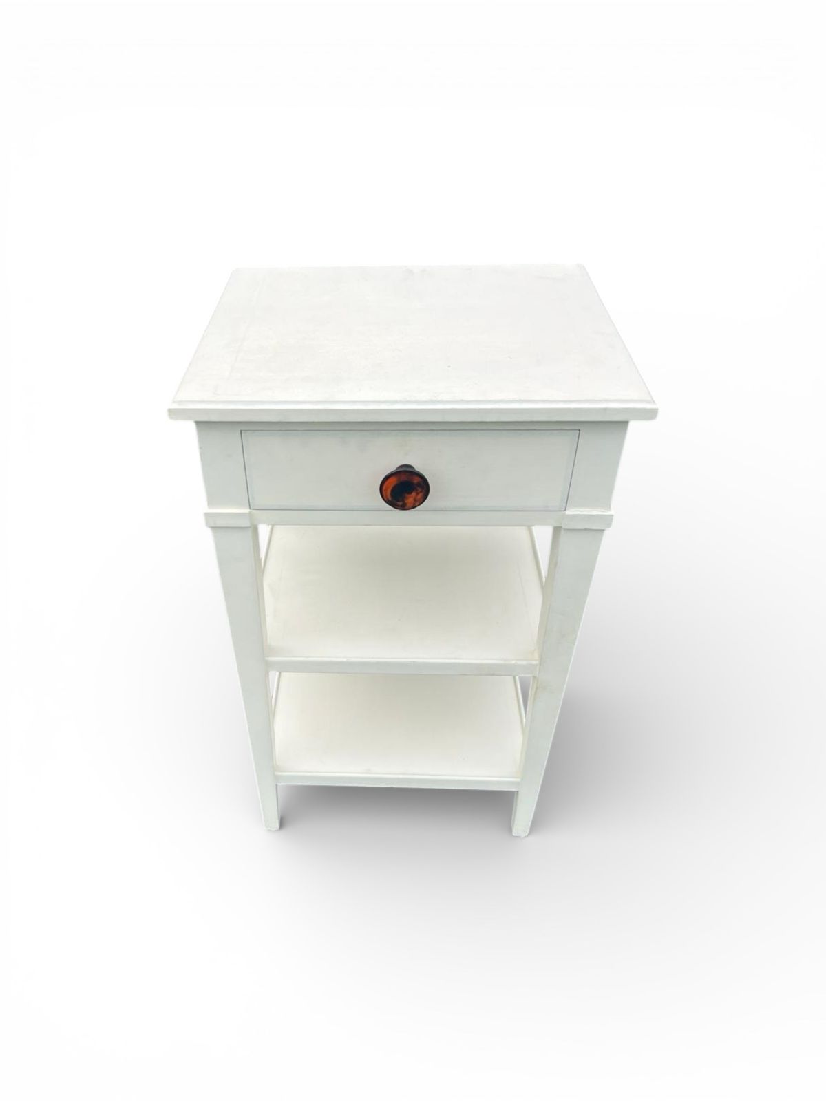White Painted Nightstand with Drawer & Open Shelving