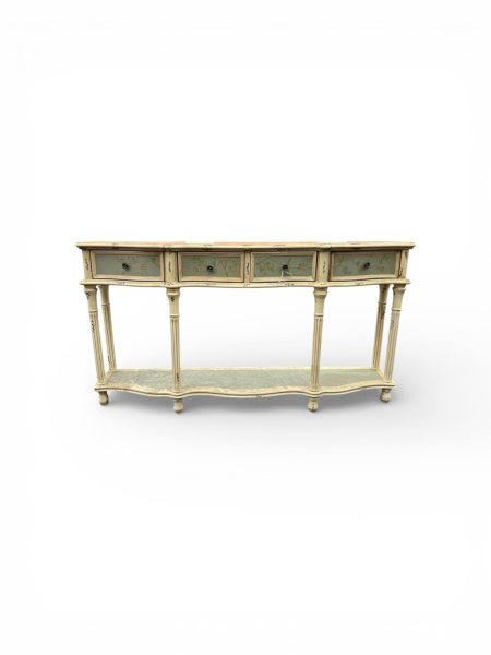 French Country Hand-Painted Console Table with Botanical Drawer