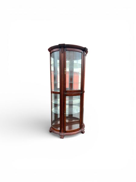 Pulaski Bowed Glass Illuminated Curio Cabinet,Traditional Cherry Display Case