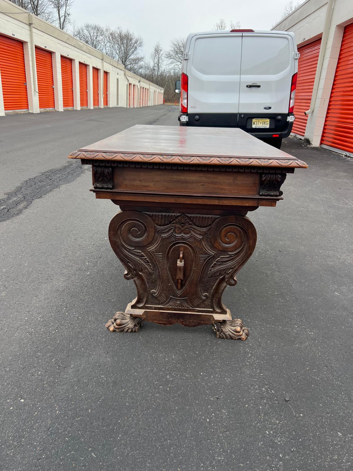 Antique 1920s Trestle Library Table Solid Wood - Image 4