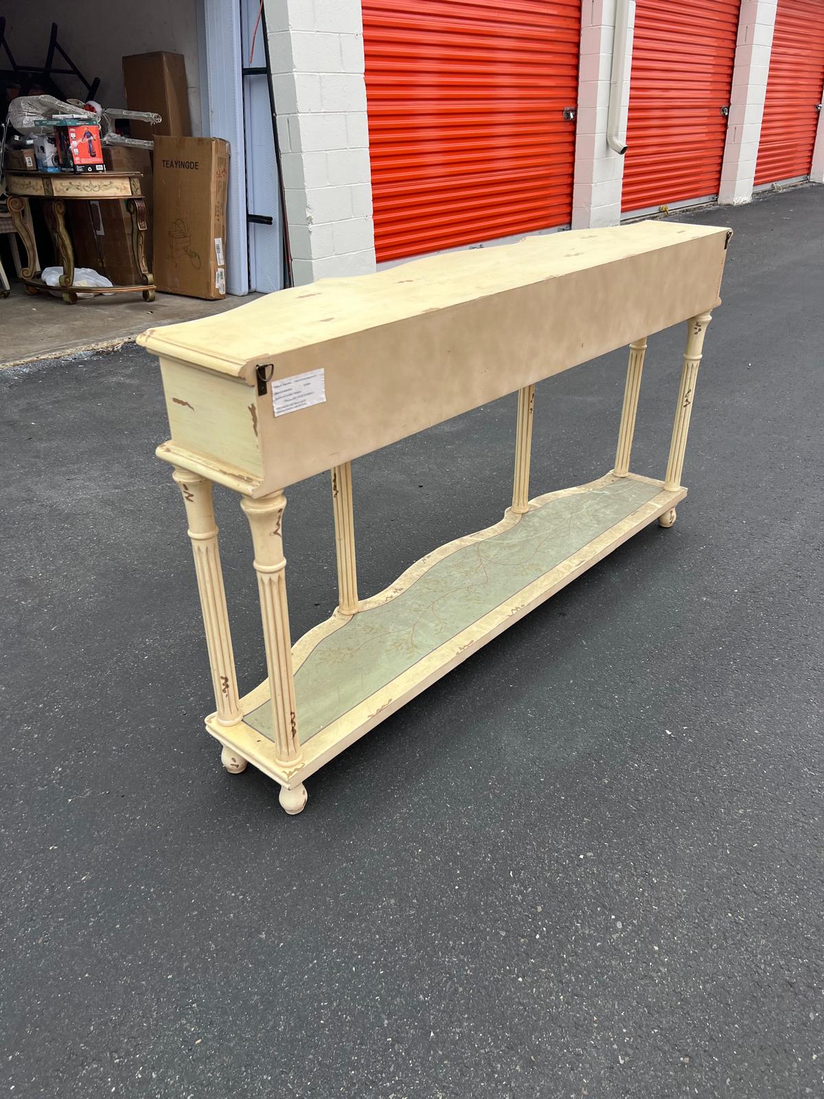 French Country Hand-Painted Console Table with Botanical Drawer - Image 7