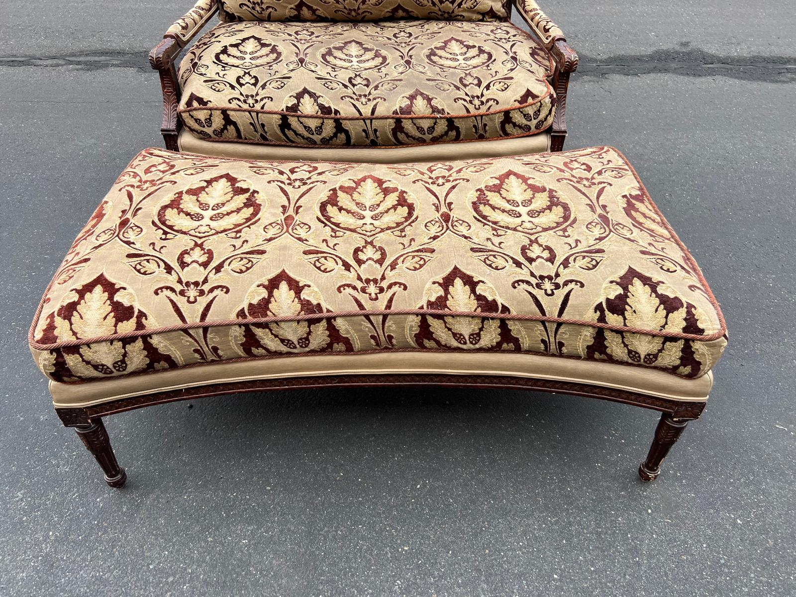 French Louis XVI Settee with Matching Ottoman - Image 10