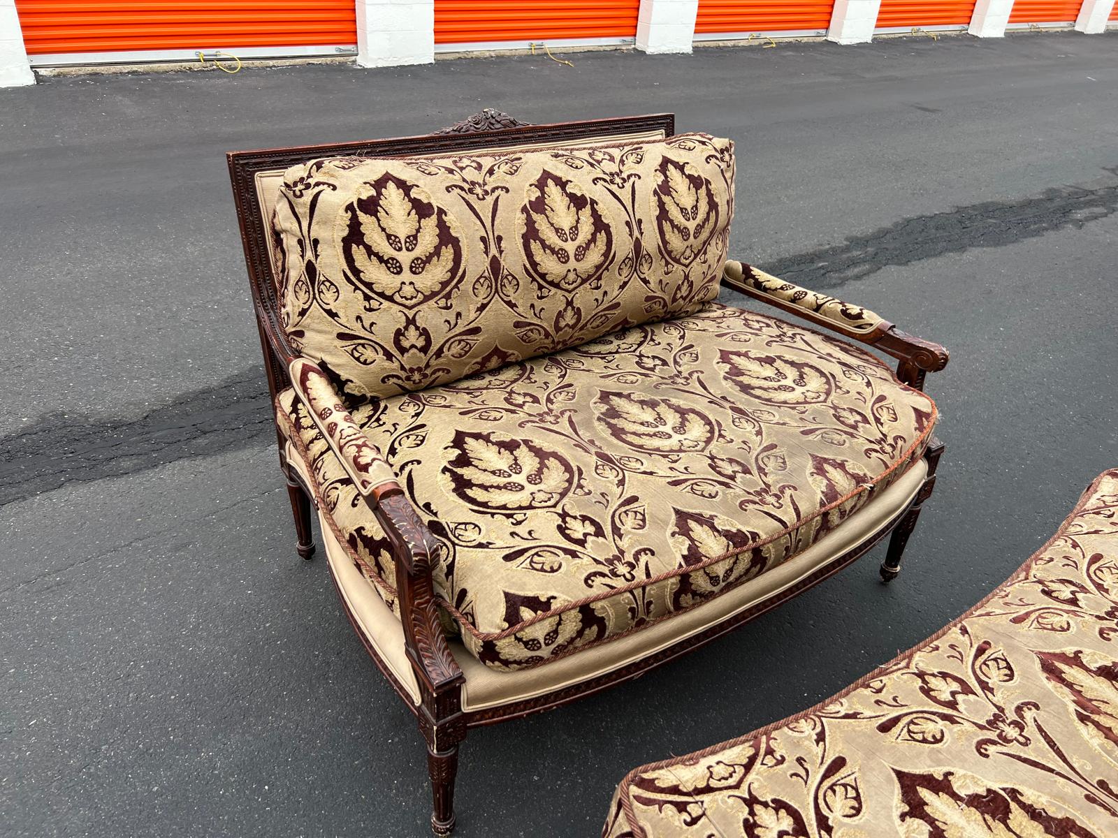 French Louis XVI Settee with Matching Ottoman - Image 9