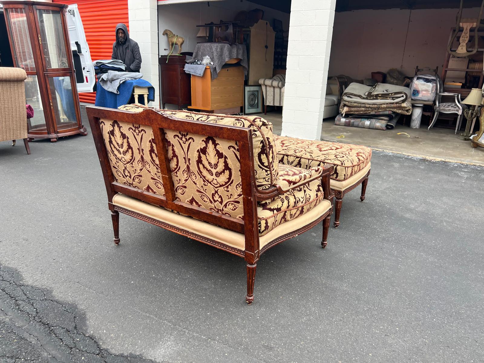 French Louis XVI Settee with Matching Ottoman - Image 8
