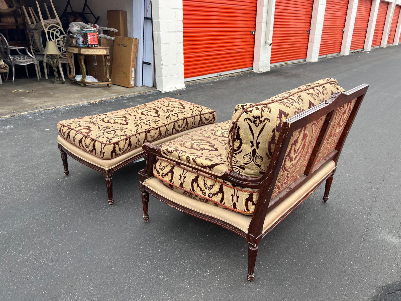French Louis XVI Settee with Matching Ottoman - Image 6