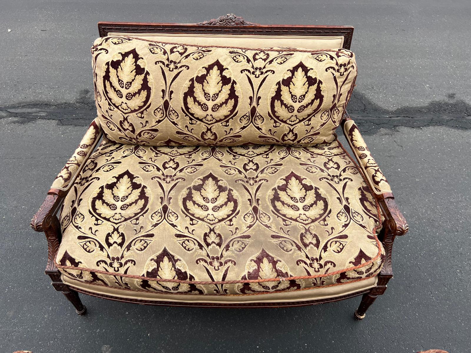 French Louis XVI Settee with Matching Ottoman - Image 5