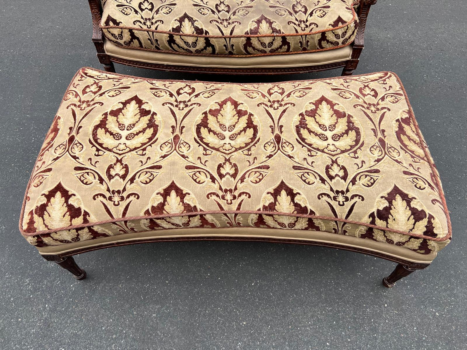 French Louis XVI Settee with Matching Ottoman - Image 4