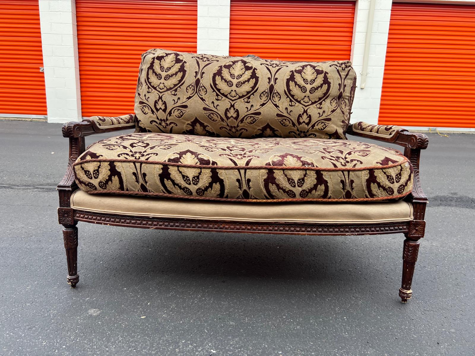French Louis XVI Settee with Matching Ottoman - Image 3
