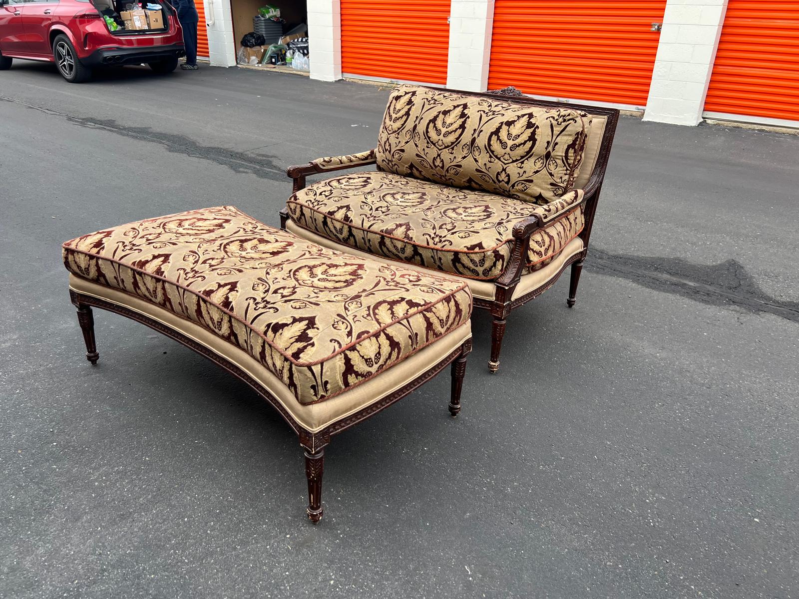 French Louis XVI Settee with Matching Ottoman - Image 11
