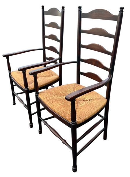 Pair of vintage ladder-back rush-seat  chairs-Pair
