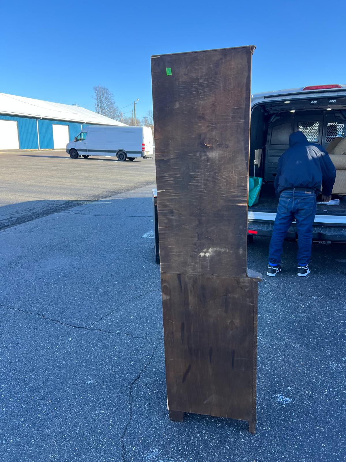 Oak Corner Cabinet with Diamond Leaded Glass in English Tudor Revival Style - Image 5