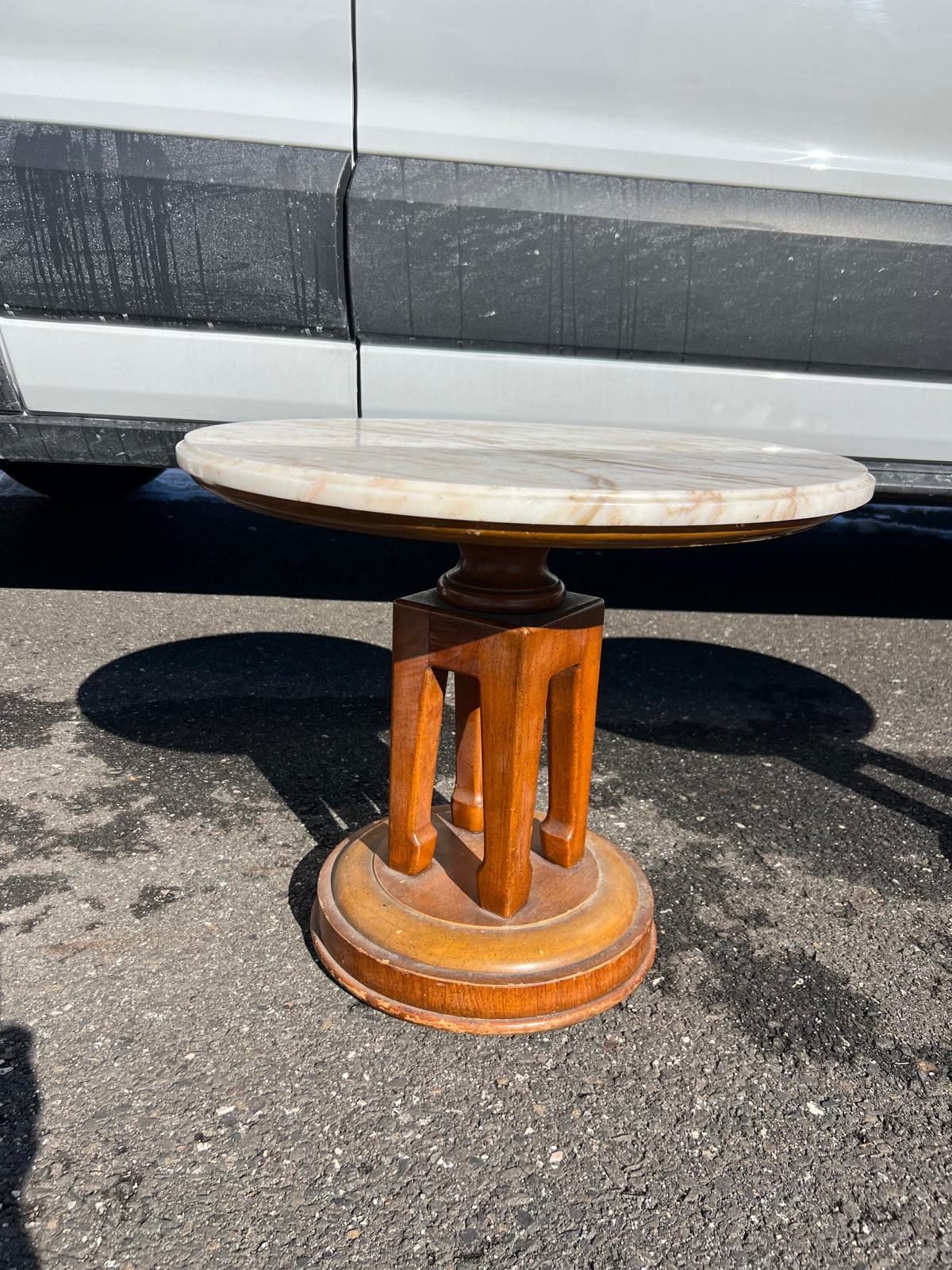 Pair of Vintage Art Deco Marble-Top Pedestal Side Tables - Image 4