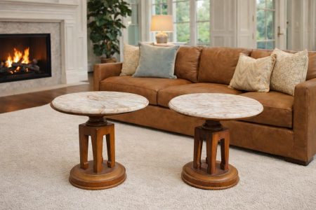 Pair of Vintage Art Deco Marble-Top Pedestal Side Tables