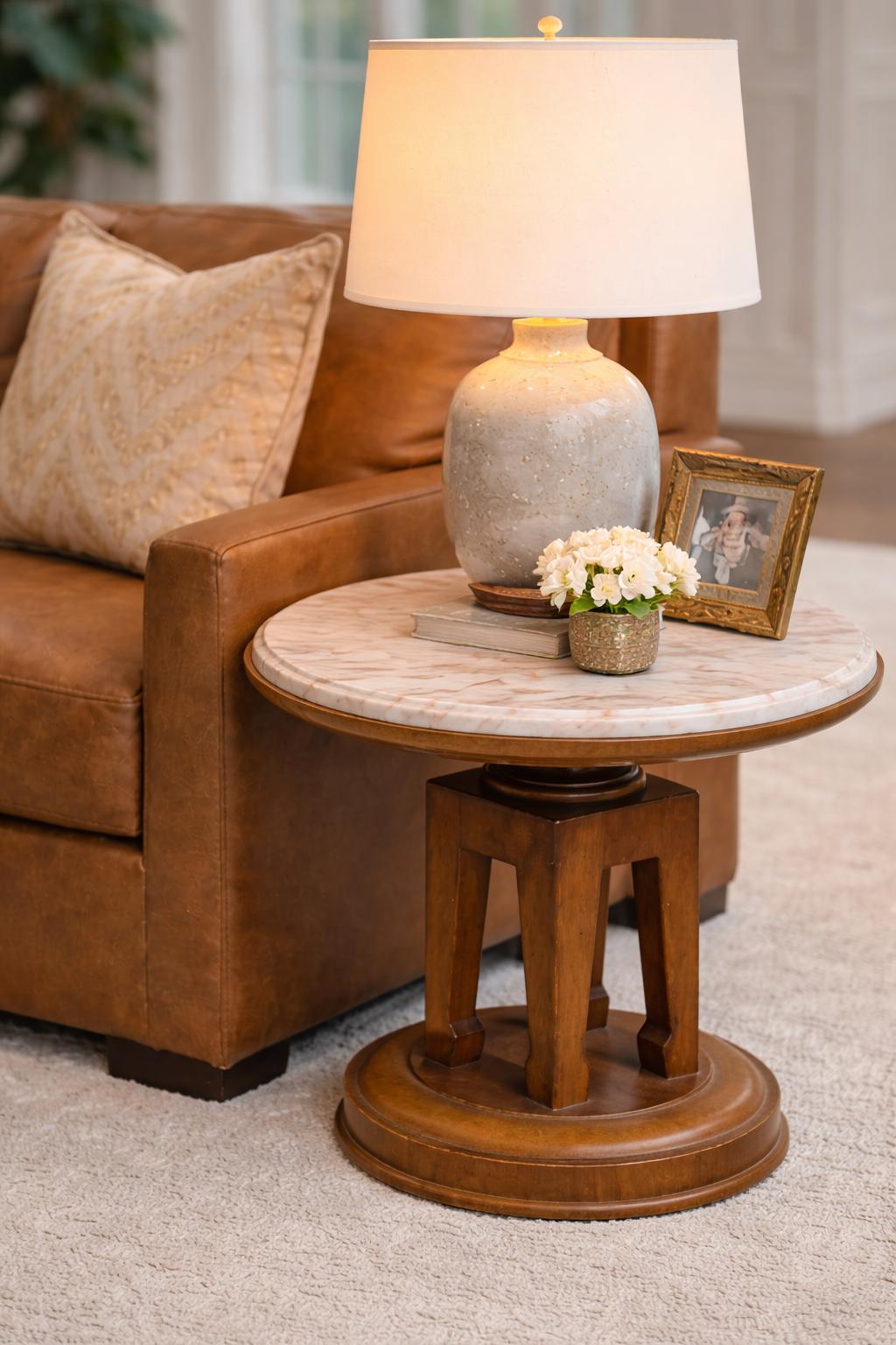 Pair of Vintage Art Deco Marble-Top Pedestal Side Tables - Image 3