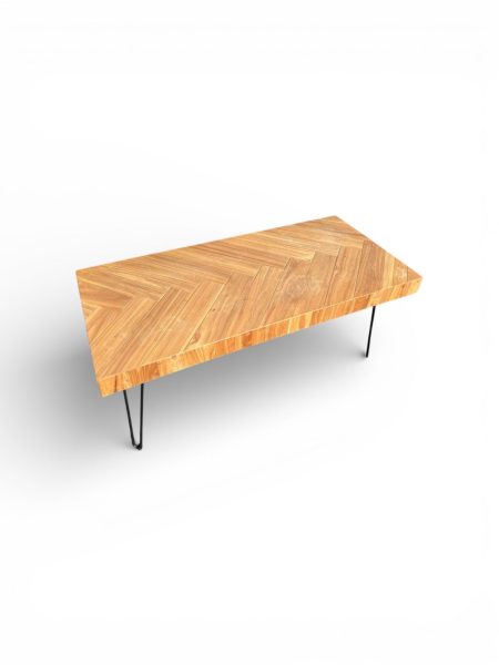 Modern Herringbone Wood Coffee Table with Hairpin Legs