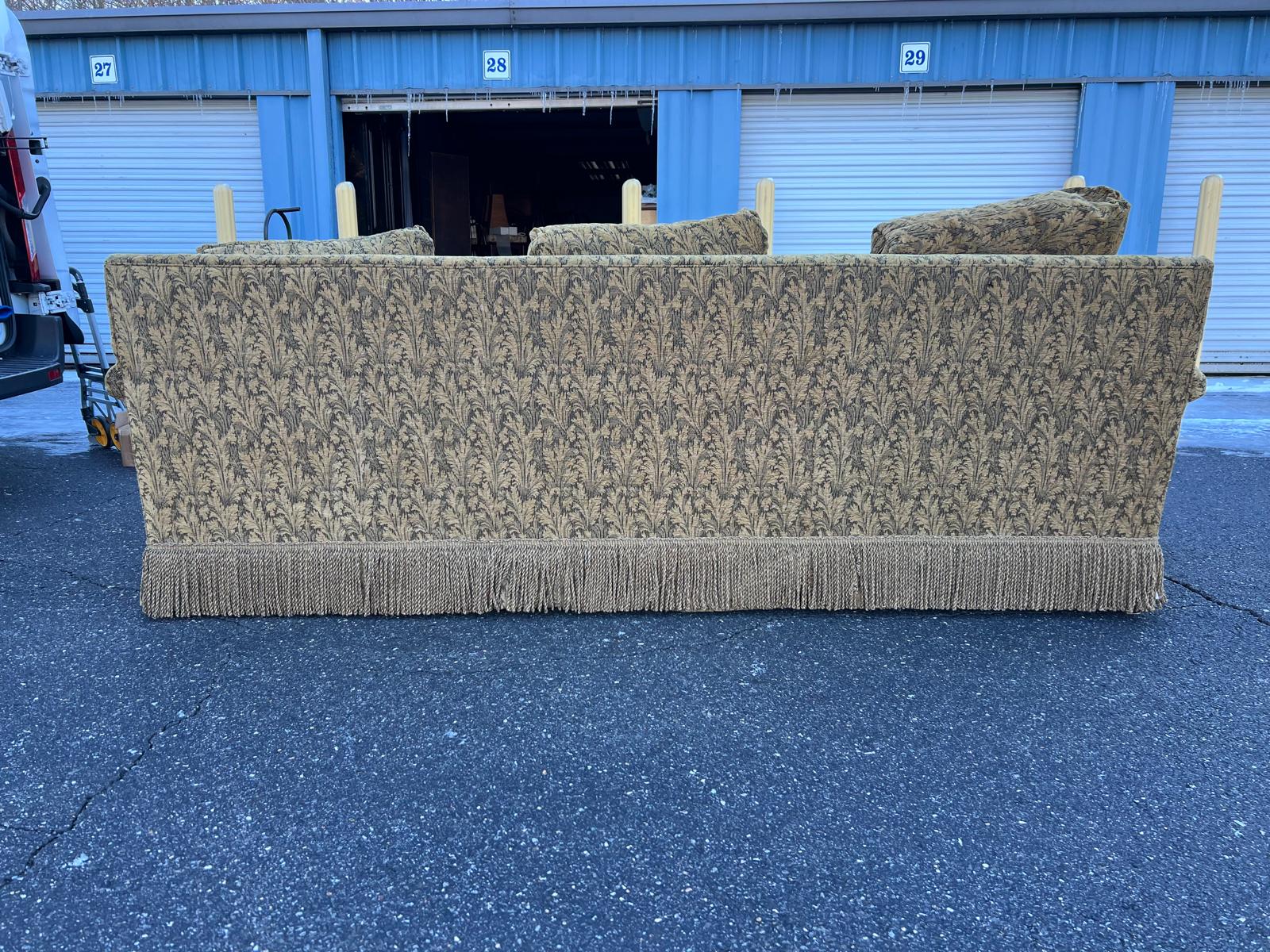 Vintage Custom Upholstered Traditional Rolled Arm Sofa with Decorative Pillows - Image 7