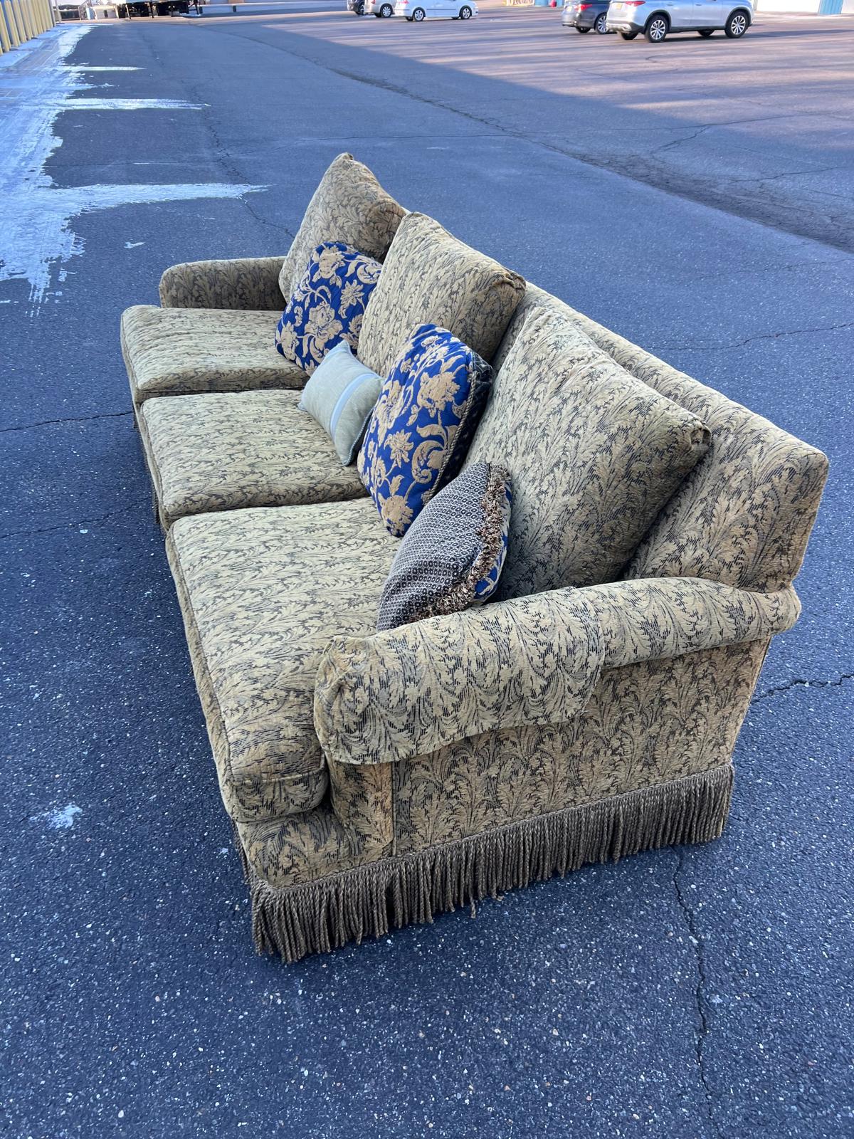 Vintage Custom Upholstered Traditional Rolled Arm Sofa with Decorative Pillows - Image 6