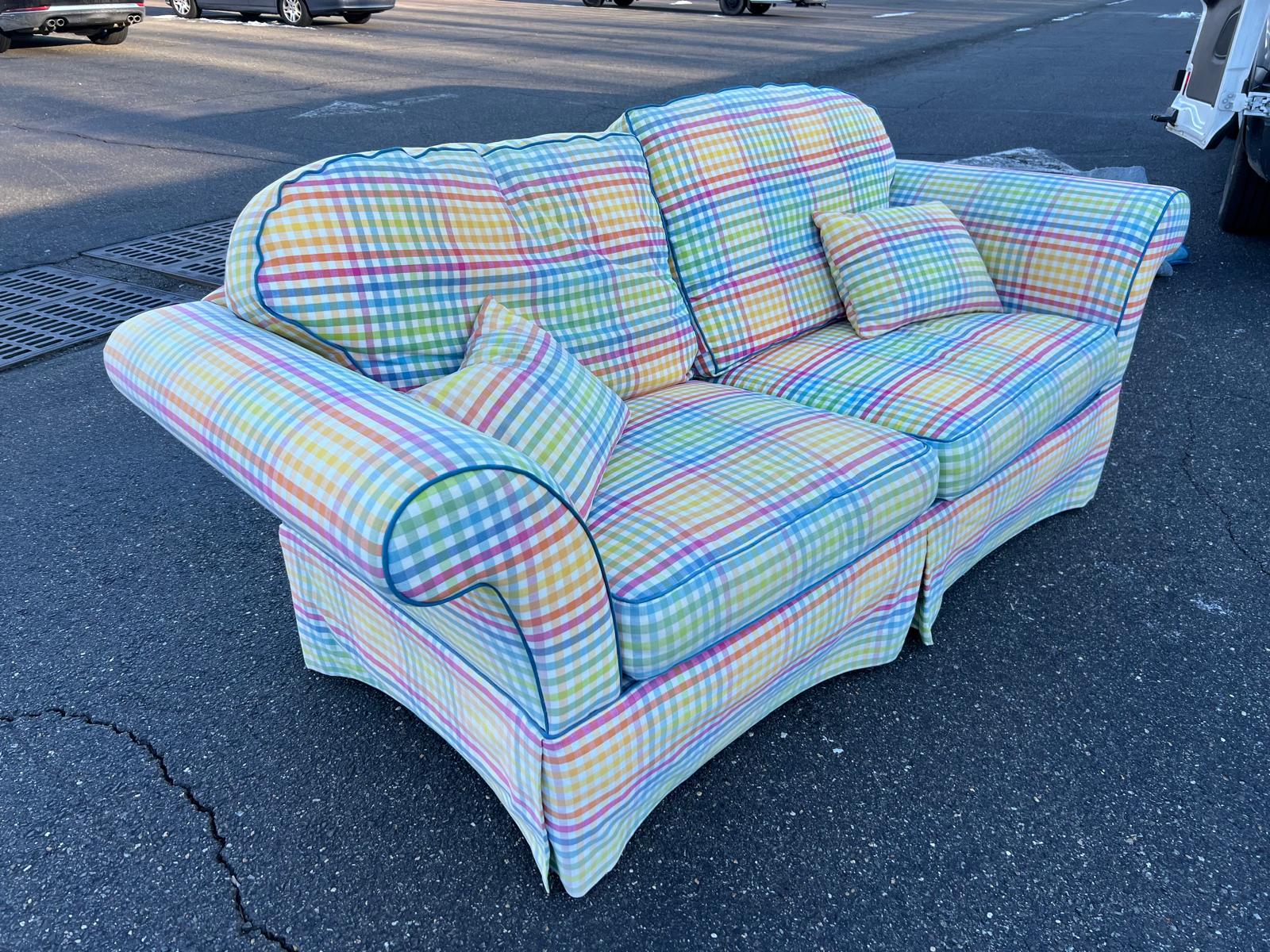 Colorful Tailored Custom Upholstered English Roll Arm Style Sofa - Image 6