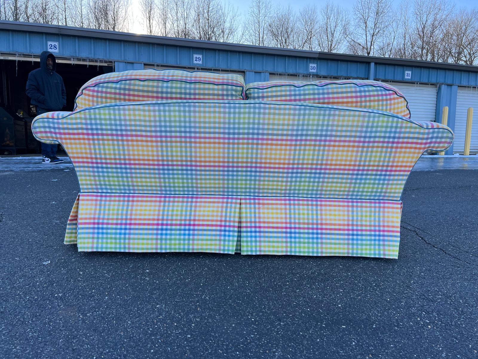 Colorful Tailored Custom Upholstered English Roll Arm Style Sofa - Image 5