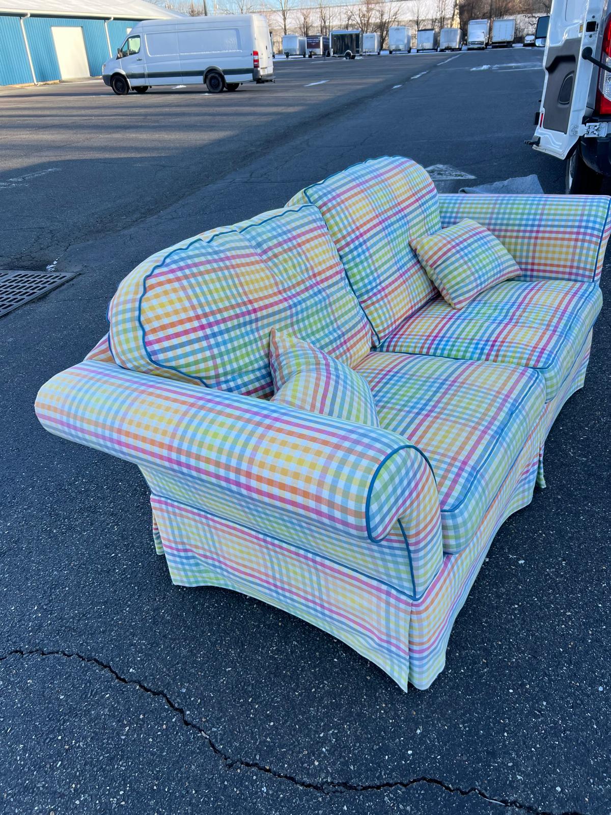 Colorful Tailored Custom Upholstered English Roll Arm Style Sofa - Image 3