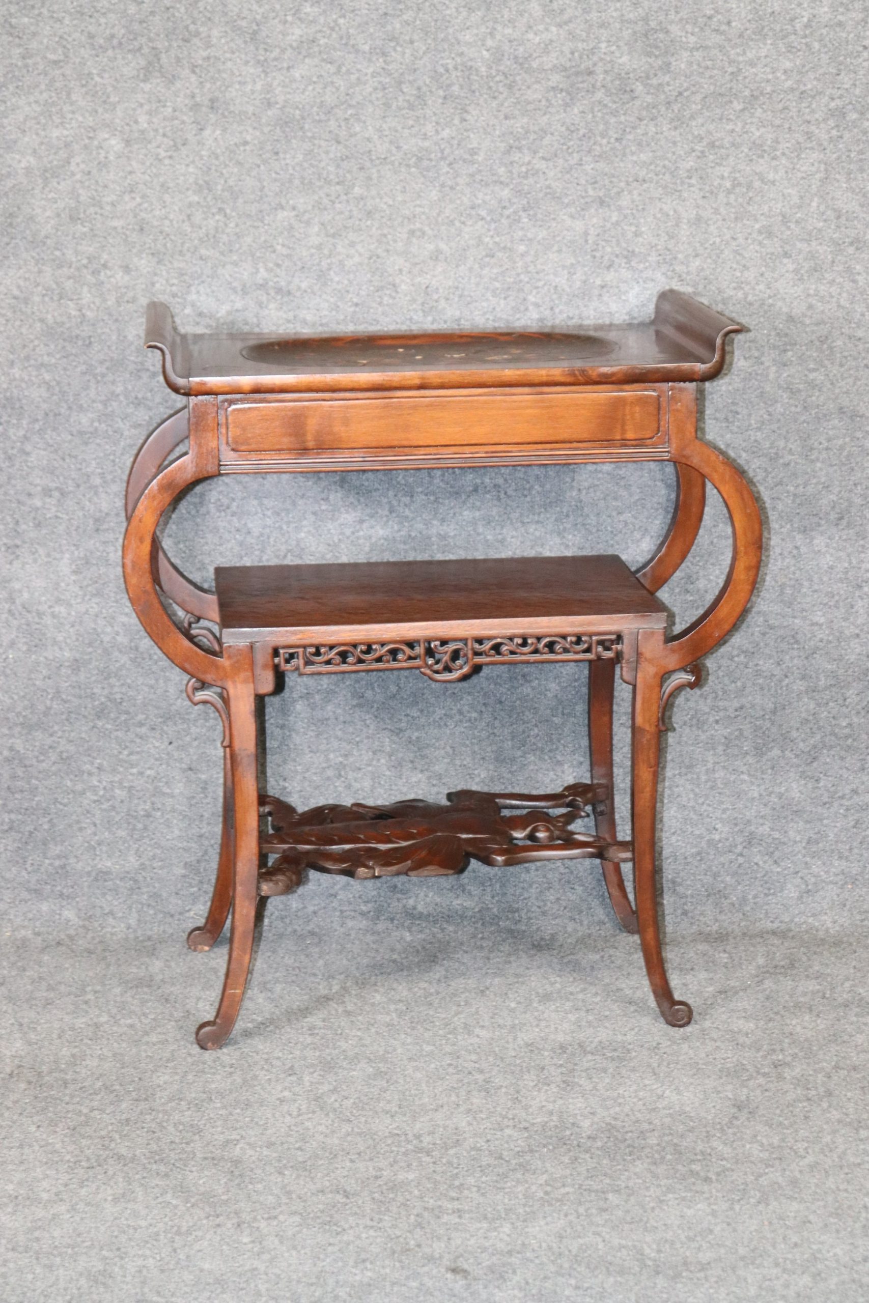 Carved French Oriental Style Two Tier End Table, Side Table - Image 4