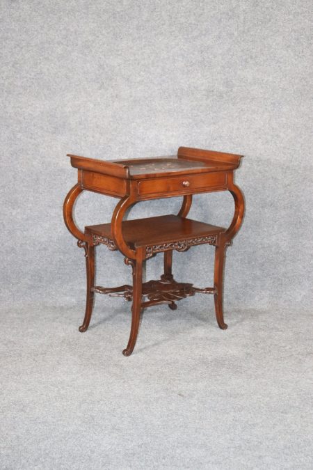 Carved French Oriental Style Two Tier End Table, Side Table
