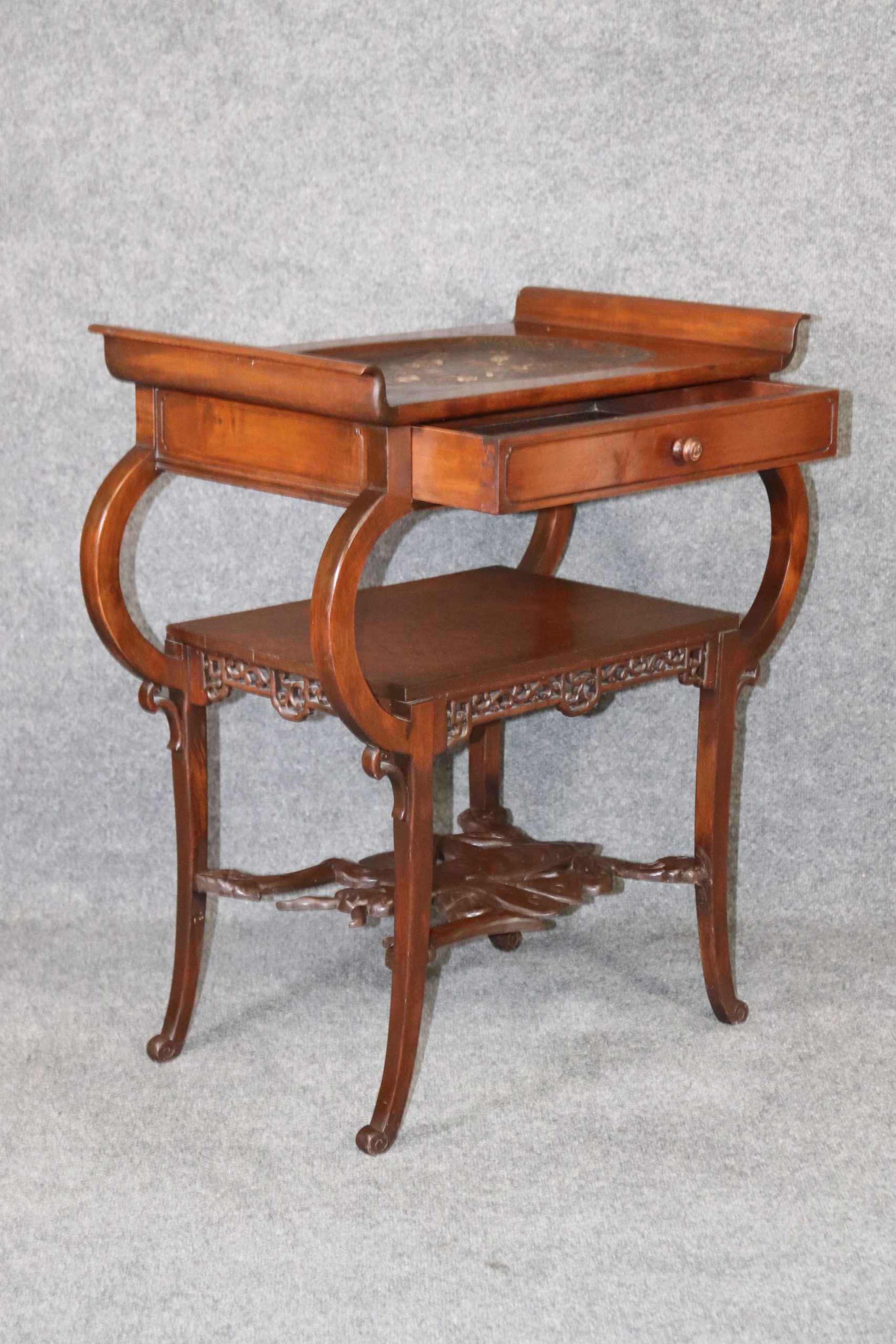 Carved French Oriental Style Two Tier End Table, Side Table - Image 5