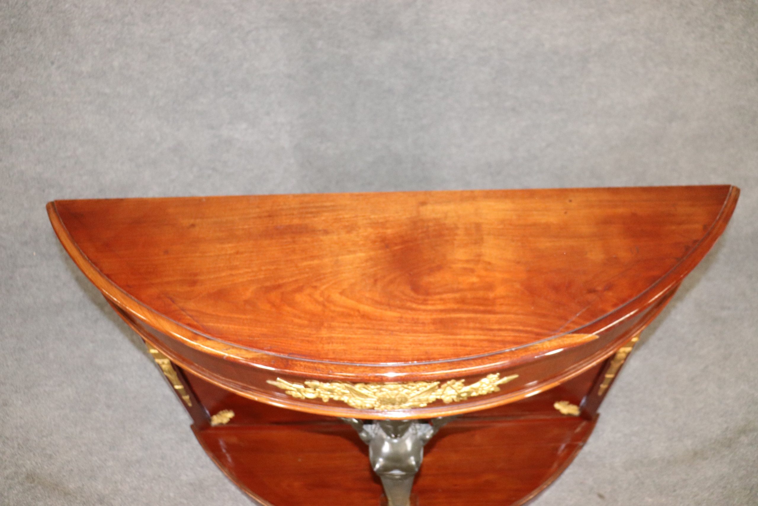 Pair of Antique Figural French Empire Style Bronze Mounted Demilune Console Tables, Server - Image 6