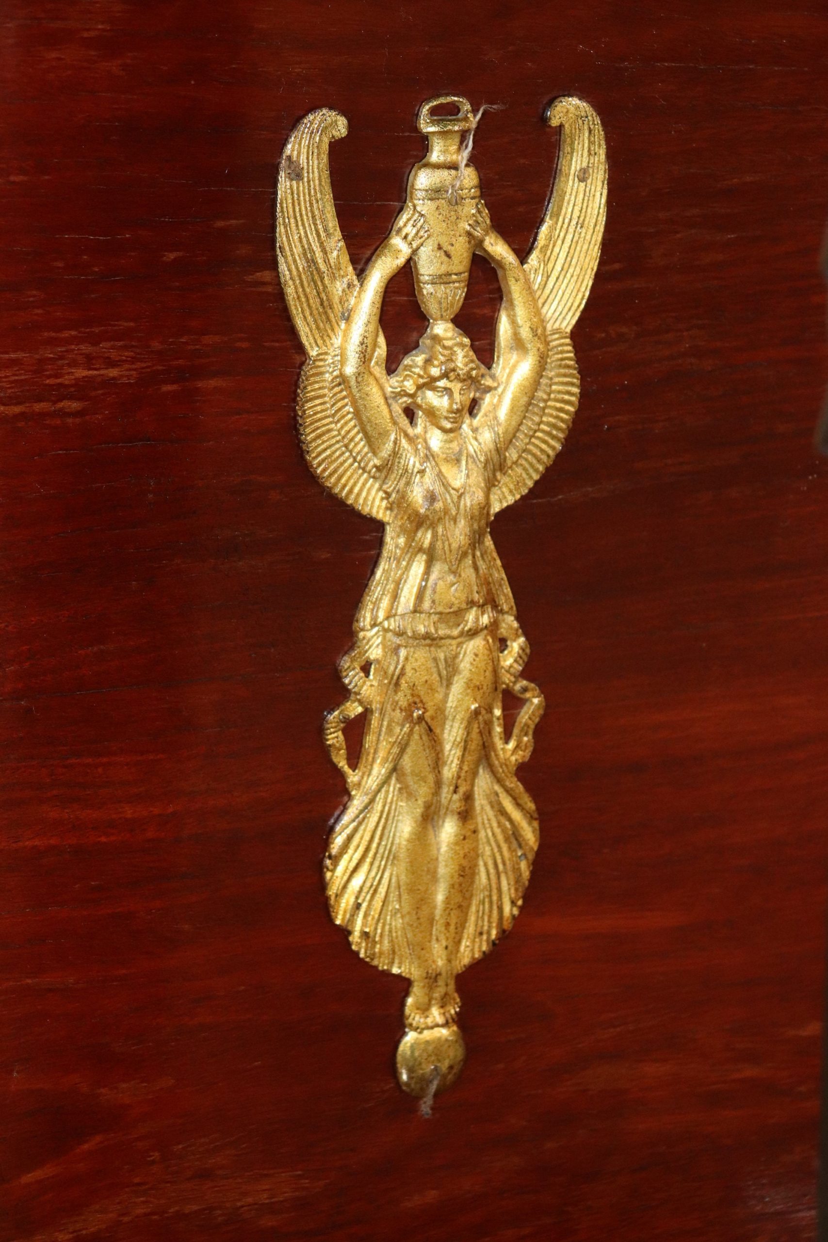 Pair of Antique Figural French Empire Style Bronze Mounted Demilune Console Tables, Server - Image 8