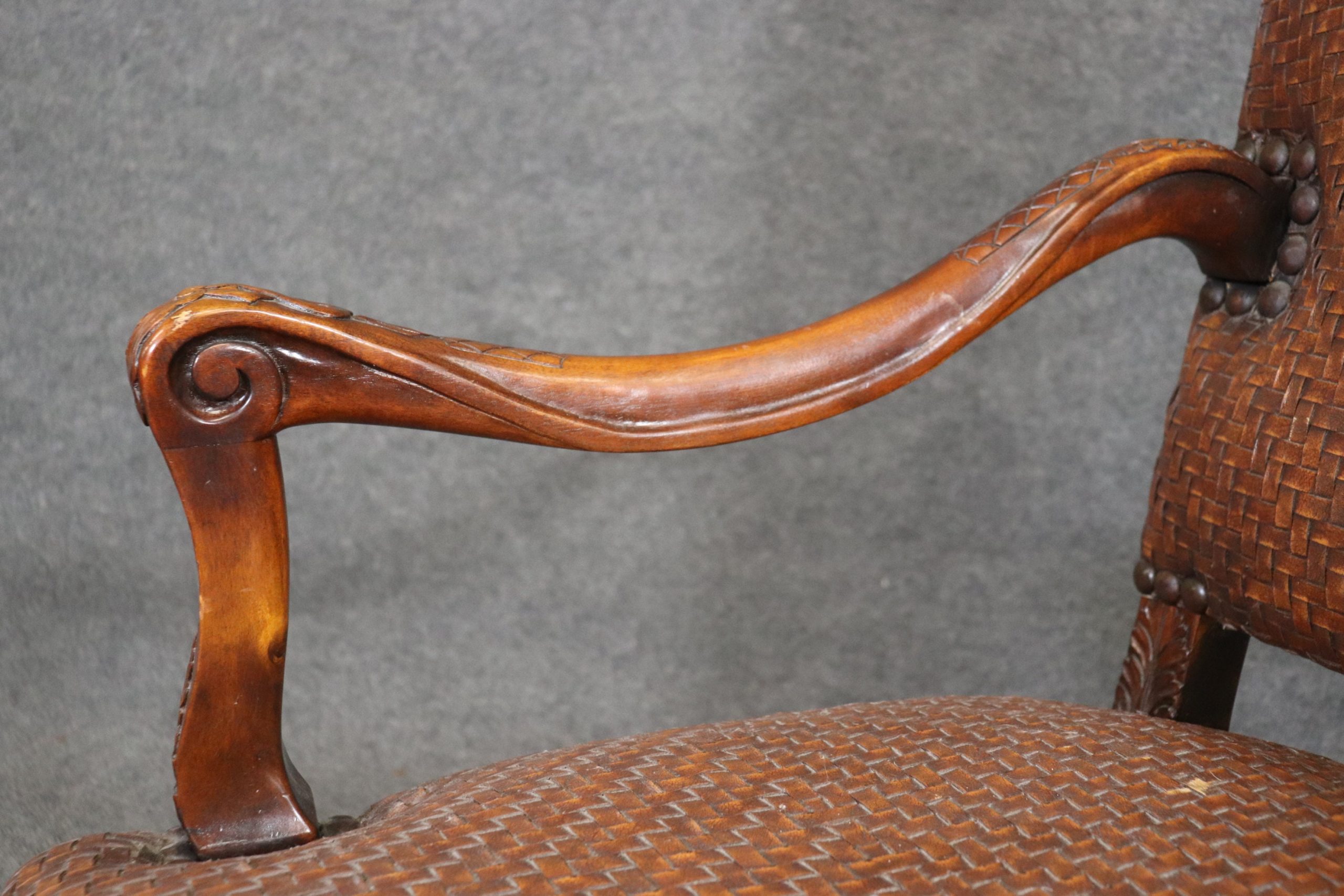 Vintage Weaved Leather Throne Chair, Arm Chair - Image 8