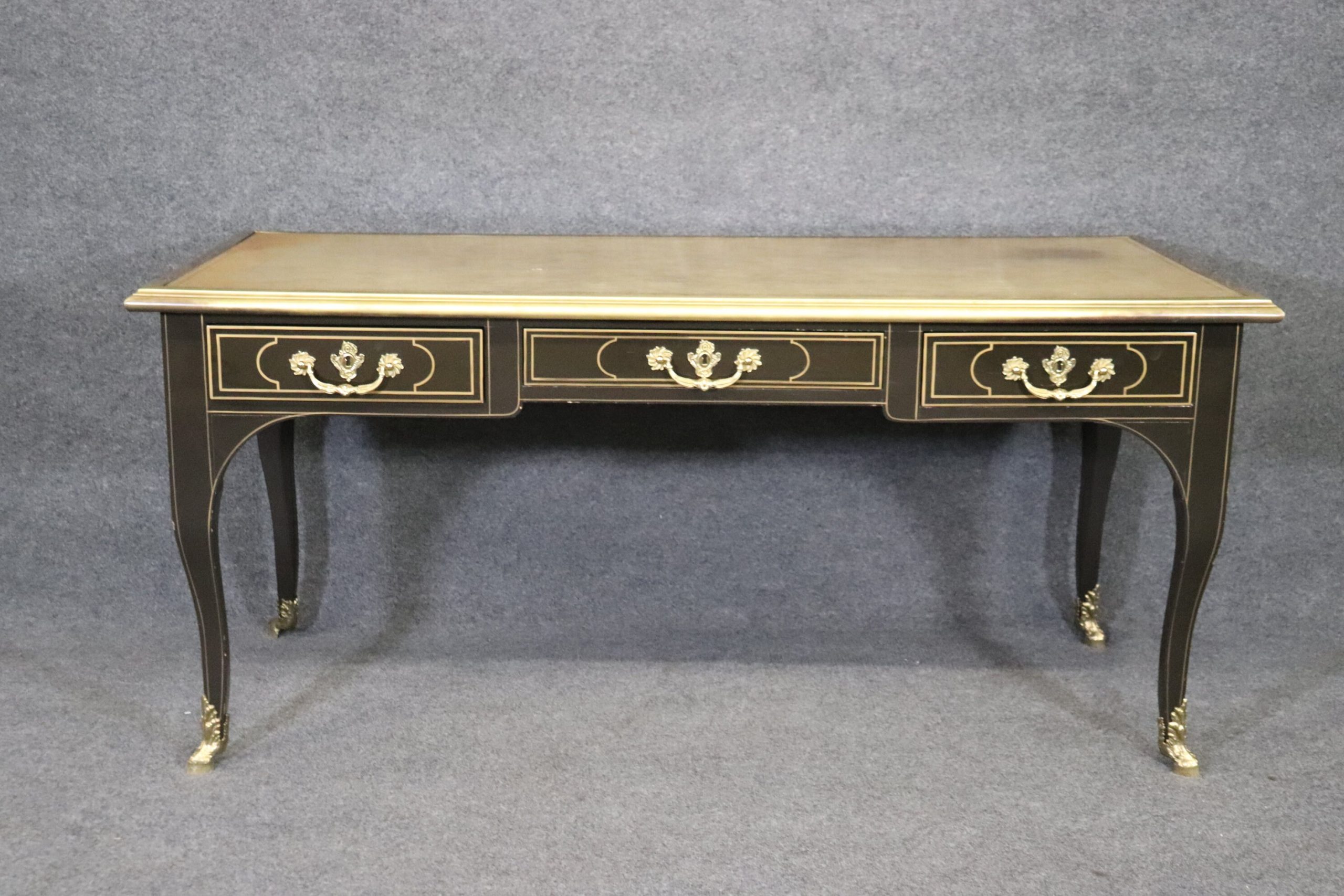 Directoire Style Leather Top Desk With Brass Accents By Baker - Image 2