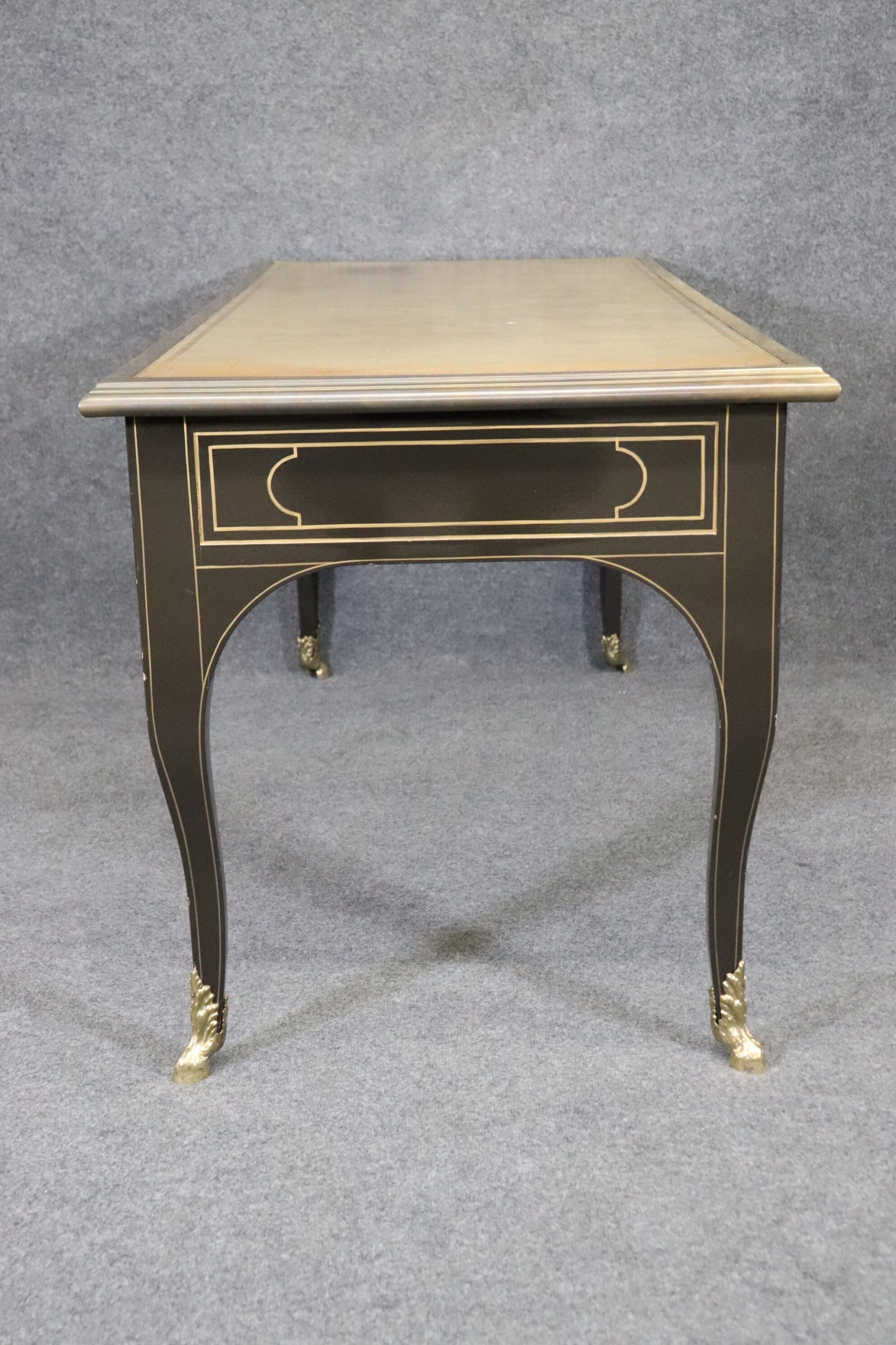 Directoire Style Leather Top Desk With Brass Accents By Baker - Image 3