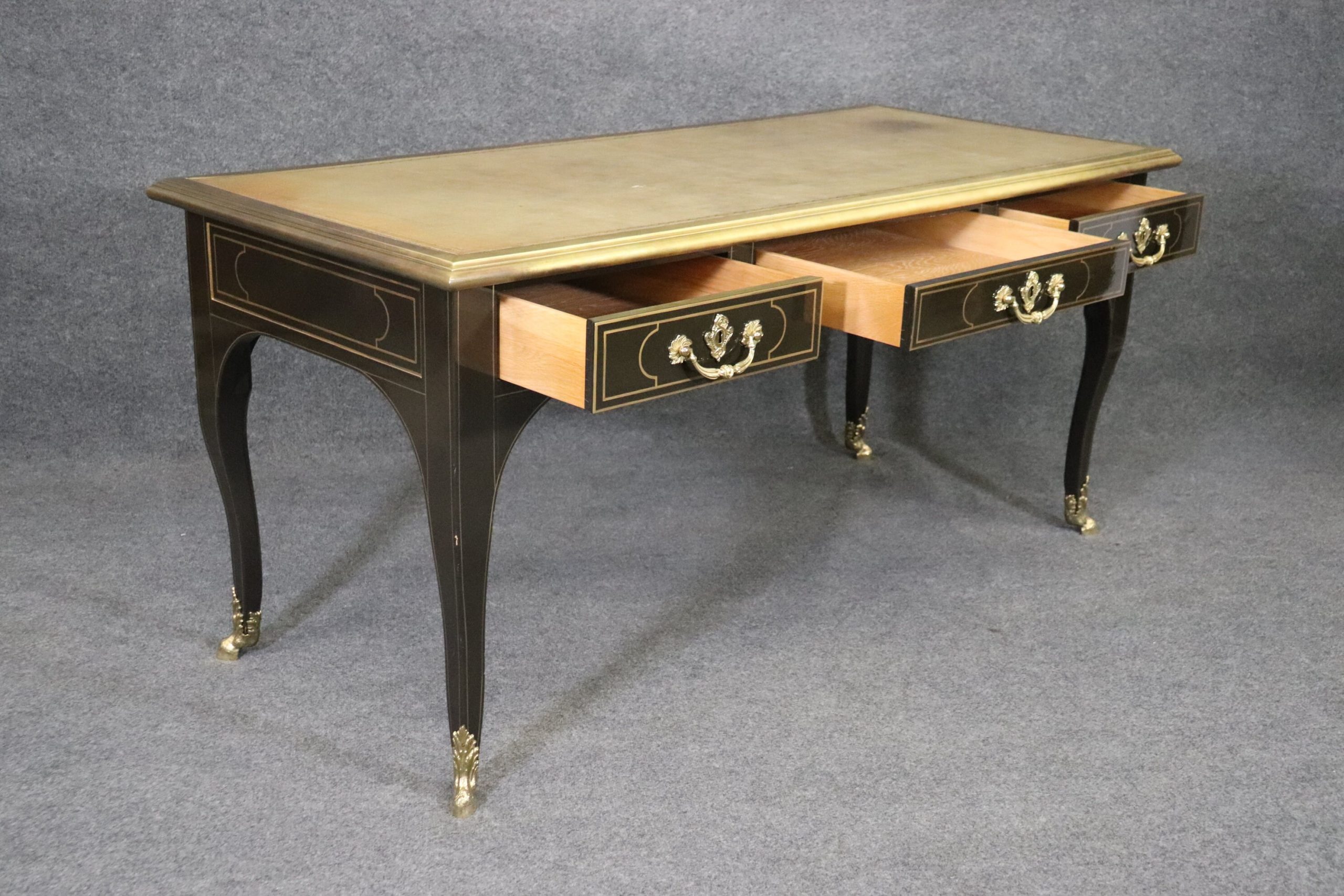 Directoire Style Leather Top Desk With Brass Accents By Baker - Image 5
