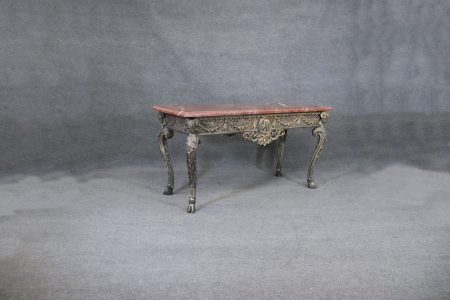French Directoire Style Bronze Rams Head Marble Top Center Table, Kitchen Table