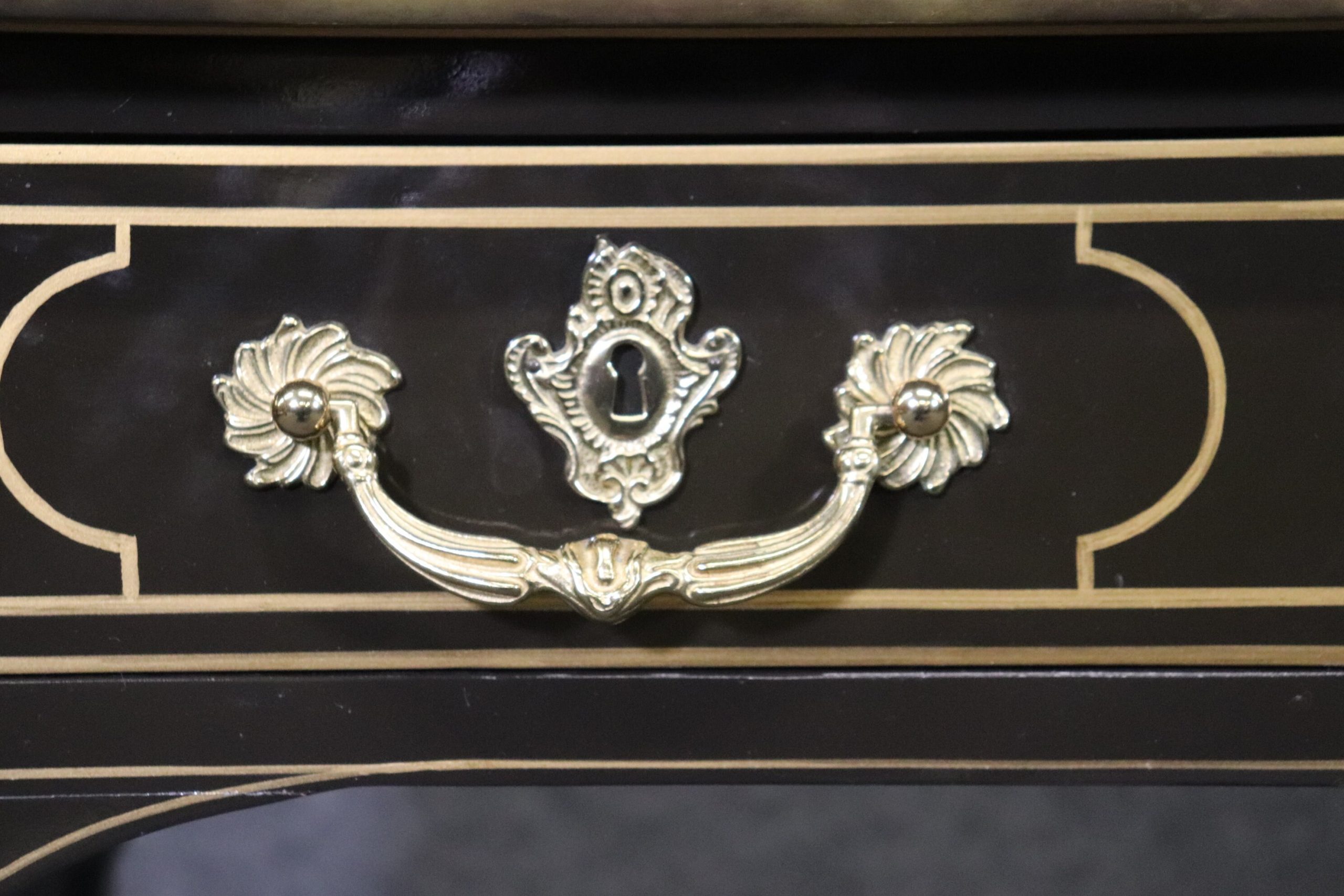 Directoire Style Leather Top Desk With Brass Accents By Baker - Image 9