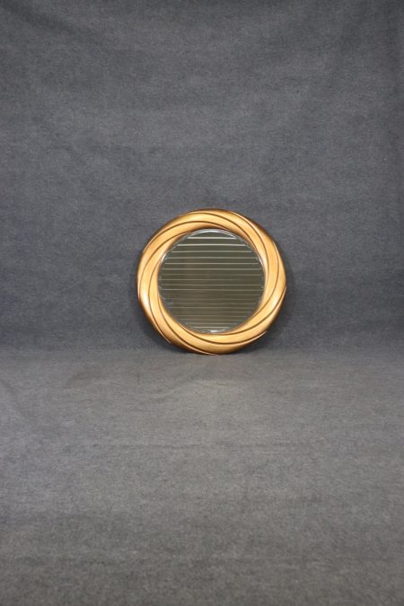 Mid Century Modern Art Deco Gold Circular Cyclone Wall Hanging Mirror With Beveled Glass